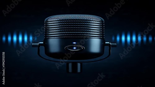 Professional Microphone with Sound Waves.