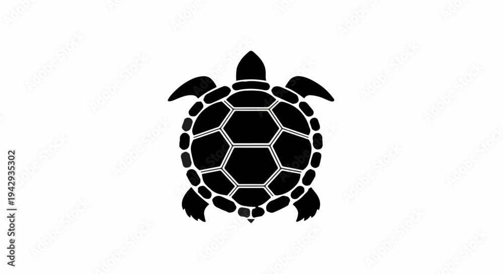 Obraz premium Stylized silhouette of a sea turtle with a geometric shell on a white background.