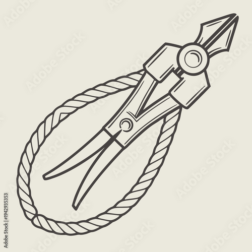 Creative fusion illustration showing fountain pen nib integrated into pliers handles surrounded by a twisted rope border for craft and arts concept