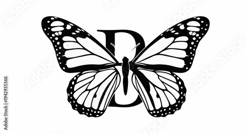 Elegant butterfly with a bold initial letter forming its body, symbolizing transformation and individuality.
