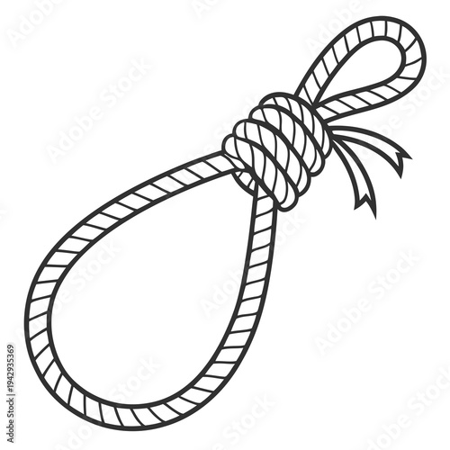A hangman's knot illustration as a symbol of threat danger or difficult situation on isolated white background with rope twisted around a loop