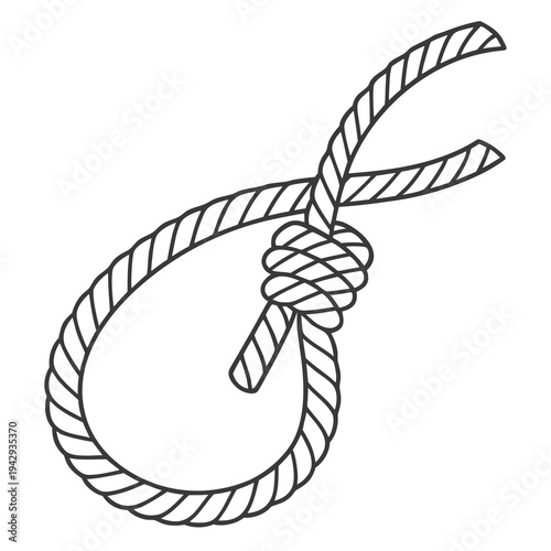 A detailed illustration of a rope noose knot with a loop used as an ominous symbol or decorative element isolated on white background