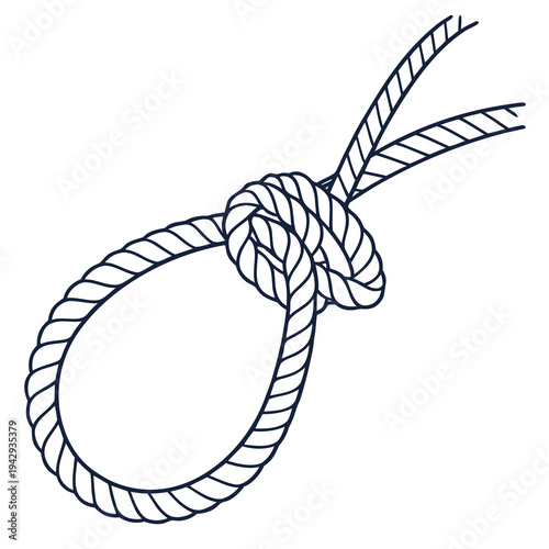 A simple black and white line art illustration of a hangman's noose knot as a symbol of a dire situation or ultimate consequence