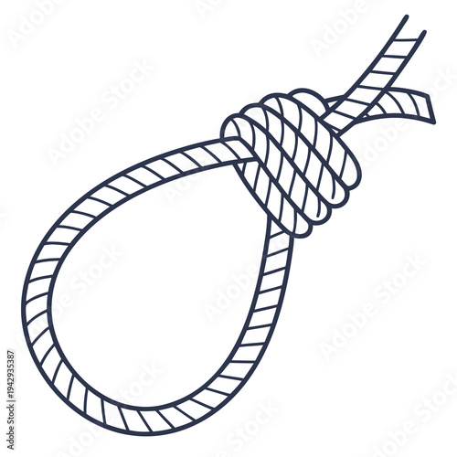 Detailed rope knot creating adjustable loop symbol on white background simple outline vector illustration
