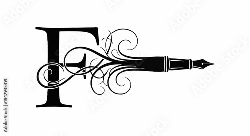 Elegant flourish transforms a letter into a sophisticated quill pen