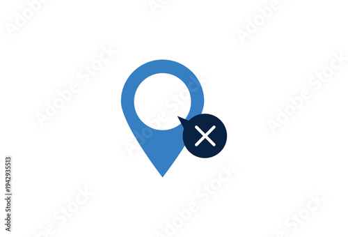 Location pin with remove cross icon. Map interface symbol for deleting a saved place, removing location markers or clearing navigation points.