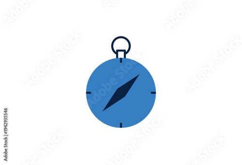 Blue compass navigation icon in flat style. Travel direction symbol for navigation, orientation, exploration, GPS apps, maps and outdoor adventure concepts.