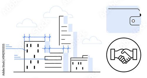 Urban development. City construction and economic progress urban development. Financial transactions and partnerships highlight urban development . Relevant for business, investment, infrastructure
