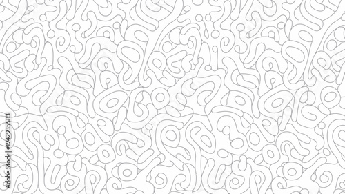 An abstract black and white line drawing features an organic flowing pattern of interconnected amoeba like shapes filling the entire frame high quality professional detailed modern