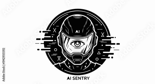 Futuristic AI robot head with an all-seeing eye, symbolizing artificial intelligence and surveillance.
