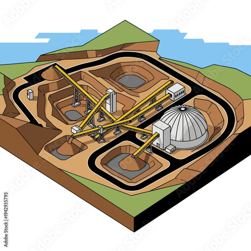 Nuclear Power Plant Isometric Illustration.