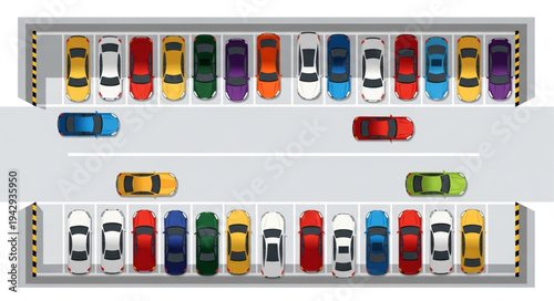 Aerial View of a Crowded Parking Lot with Many Cars.