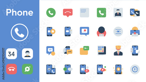 A collection of colorful flat design icons depicting various phone related concepts like calls messages and communication high quality professional detailed modern elegant stylish clean crisp