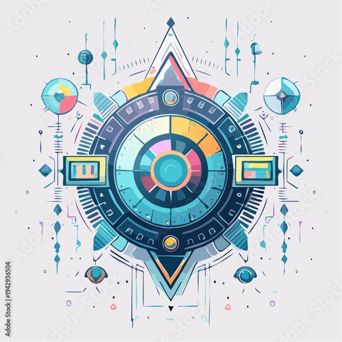 Abstract Futuristic Geometric Emblem with Circular and Triangular Elements