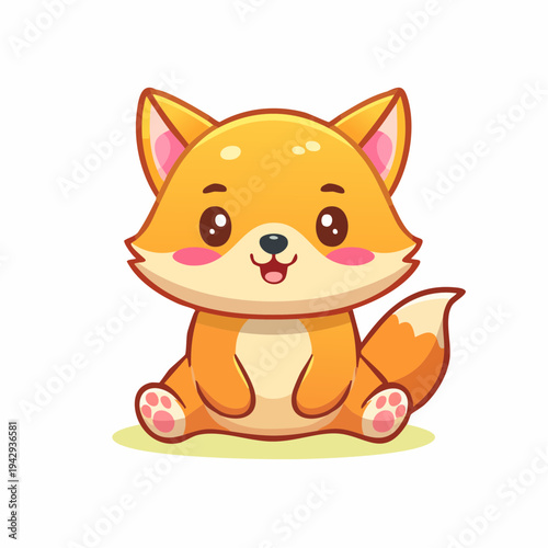 Cute cartoon fox sitting and looking forward with a friendly expression