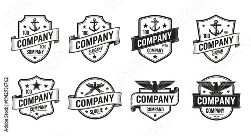 Collection of Vintage Company Logos and Badges with Anchor and Eagle Motifs.