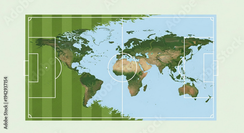 World map designed as soccer football field green striped earth vector illustration