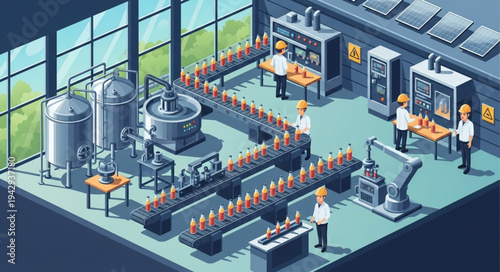 Industrial Brewery Production Line Workers.