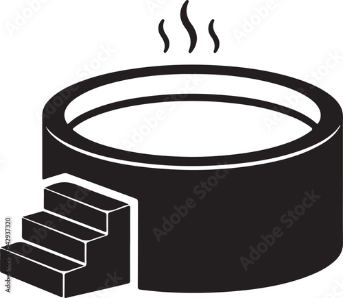 A black and white image of a hot tub