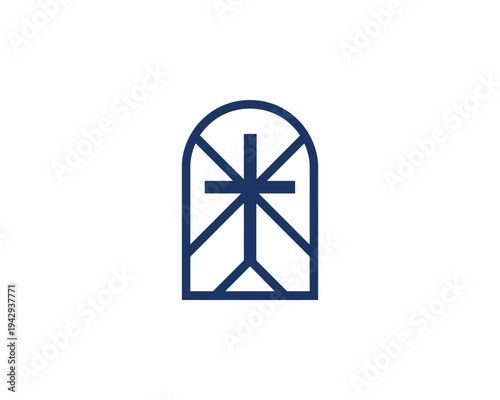 Christian Cross Symbol Inside Arch Window Outline Religious Iconography