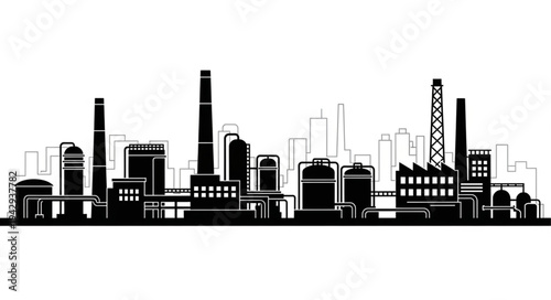 Industrial Cityscape Silhouette Illustration.