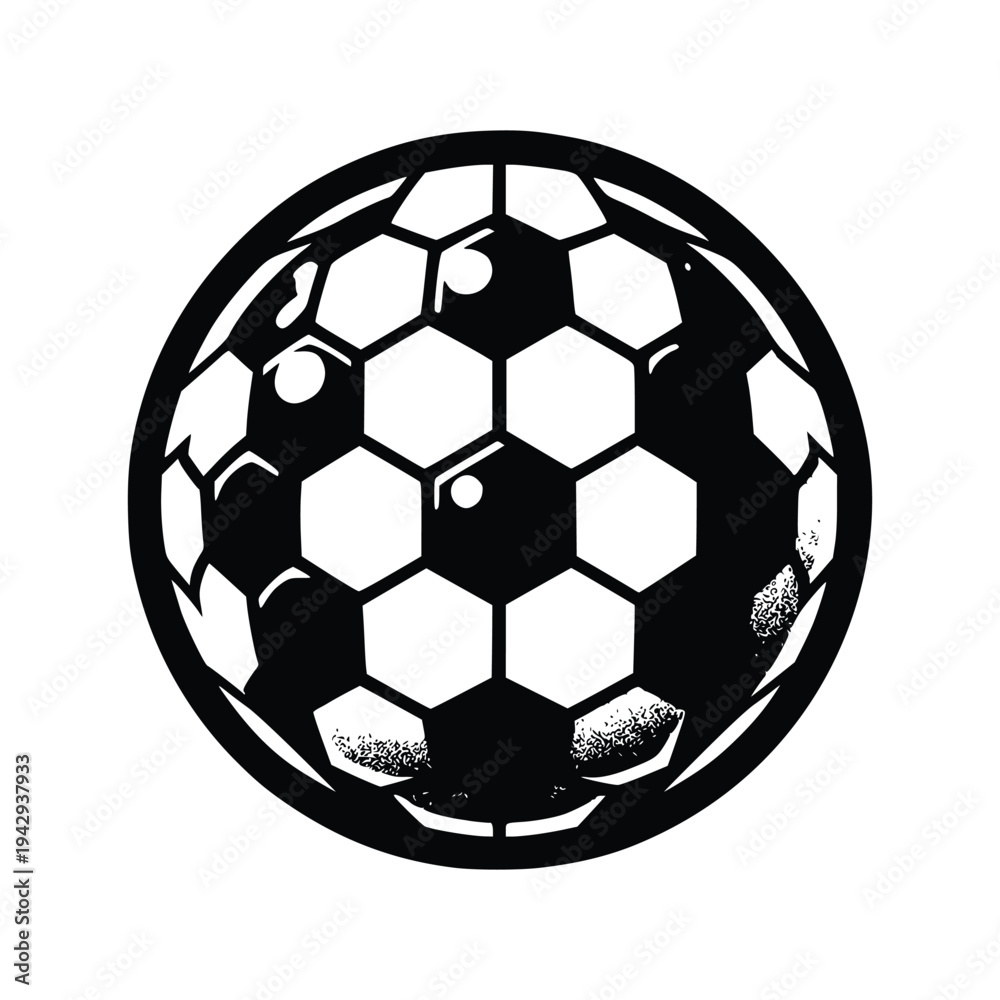 Fototapeta premium Soccer Ball Silhouette with Hexagonal Pattern in Black and White
