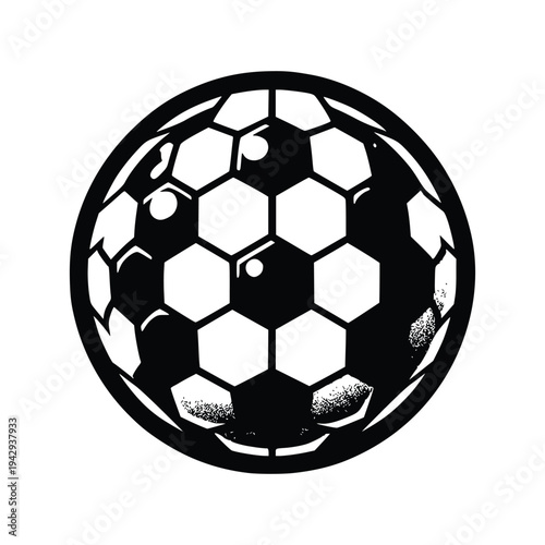 Soccer Ball Silhouette with Hexagonal Pattern in Black and White