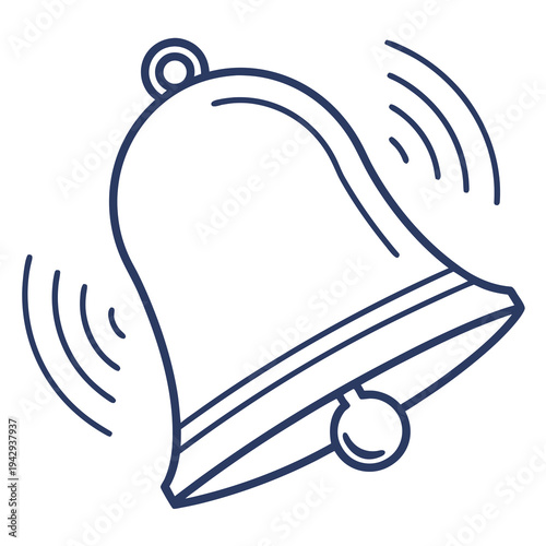 Traditional metal bell illustration with clapper and motion streaks representing ringing sound and active notification for communication concepts