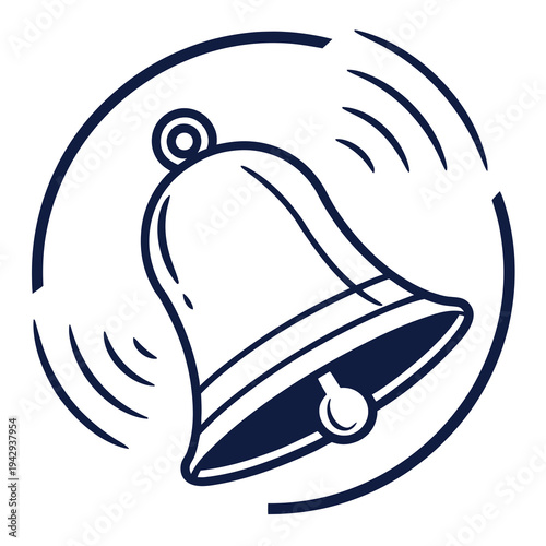 Bell icon enclosed in a circle with sound waves showing ringing effect for alert notification or announcement