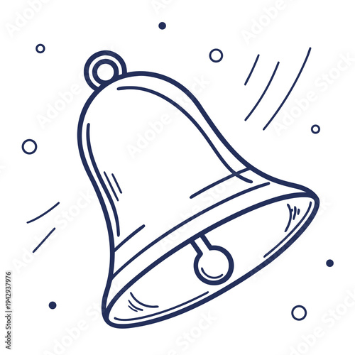Decorative bell drawing with circle accents and movement indicators for festive holiday celebration and joyous news announcement vector illustration