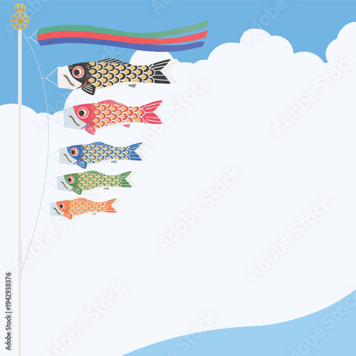 鯉のぼりの背景イラスト 端午の節句・こどもの日の正方形壁紙ベクター