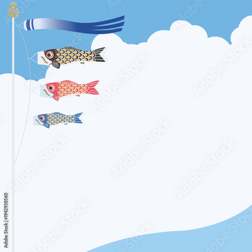 鯉のぼりの背景イラスト 端午の節句・こどもの日の正方形壁紙ベクター