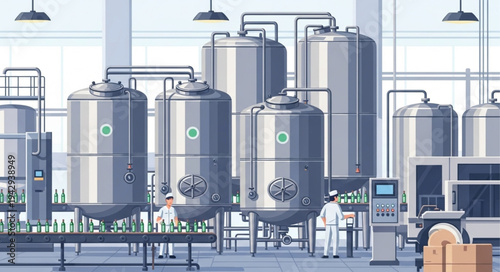 Industrial Brewery Fermentation Tanks Facility.