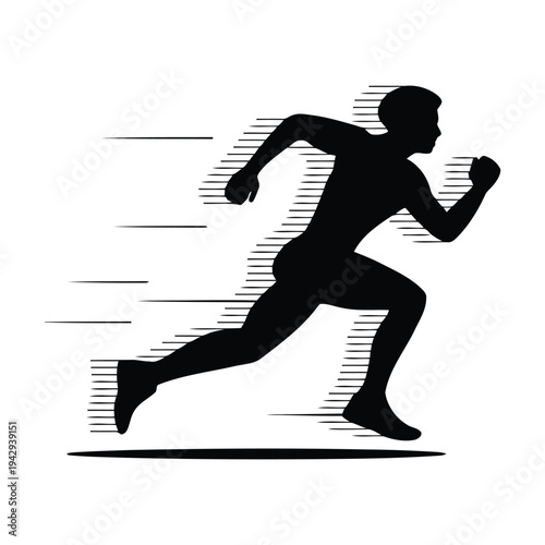 Silhouette of a runner in motion with dynamic motion lines indicating speed. vector illustration
