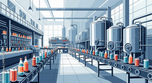 Industrial Brewery Production Facility Interior.