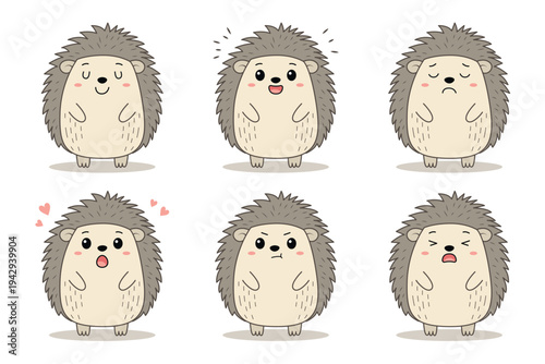 Cute Hedgehog Emotions Set — Cartoon Kawaii Expressions Illustrations for Kids and Design