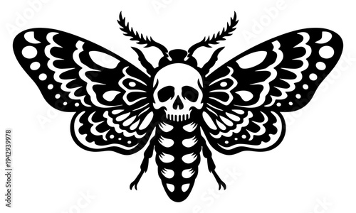Detailed Death Head Hawkmoth Illustration With A Skull Pattern On Its Back, Gothic Insect Nature Vector Graphic