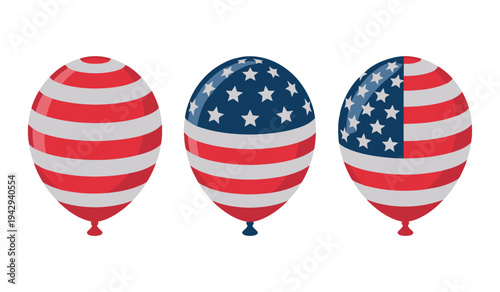 Three balloons with american flag designs floating against . vector illustration
