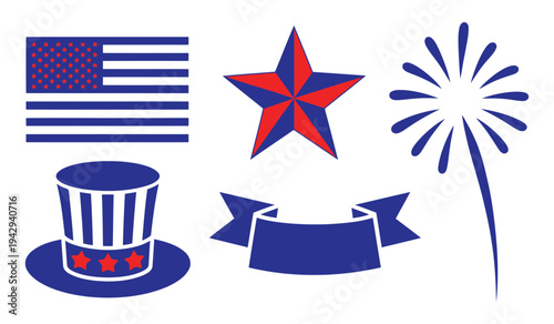 Patriotic symbols and decorations for the fourth of july celebration. vector illustration
