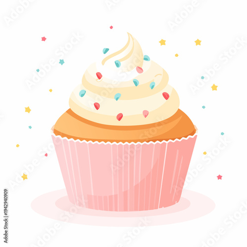 Deliciously Decorated Vanilla Cupcake with Sprinkles and Creamy Frosting, Perfect for Celebrations and Sweet Indulgences
