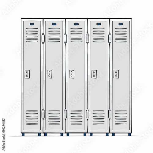 Vibrant hand-drawn illustration depicting a row of classic gray metal lockers, perfect for school or gym storage concepts