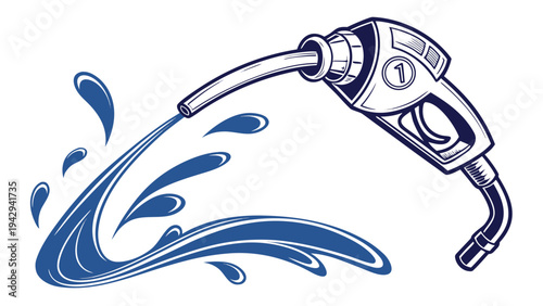 A vector graphic illustration of a gas pump nozzle with fuel flowing out