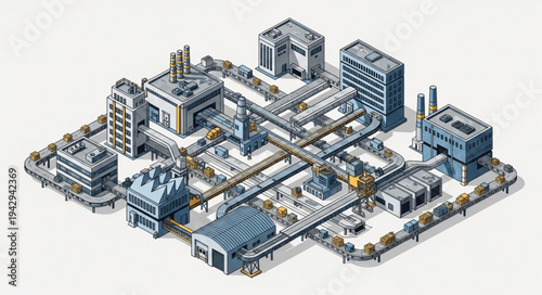 Industrial Facility 3D Model Illustration.