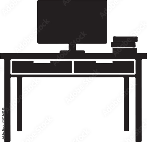 A desk with a computer and books on it