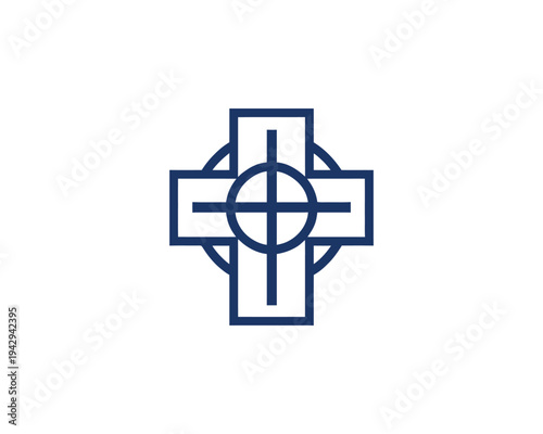 Christian Cross Symbol with Circle and Lines Minimalist Logo Religious Graphic