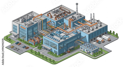 Industrial Facility 3D Model Illustration.