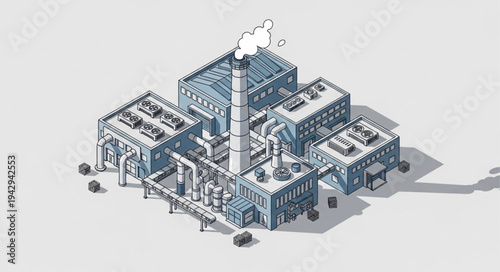 Industrial Facility 3D Model Rendering.