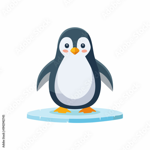Cute cartoon penguin standing on an ice floe, adorable illustration for children