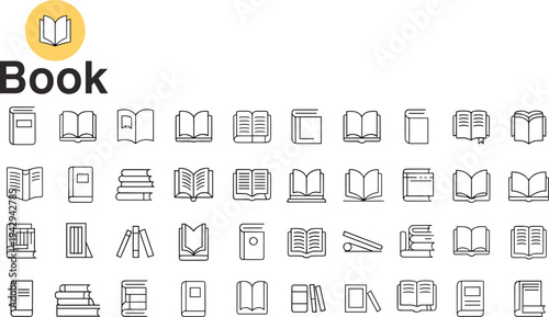 Assortment of book icons and symbols with the word Book on a white background books reading