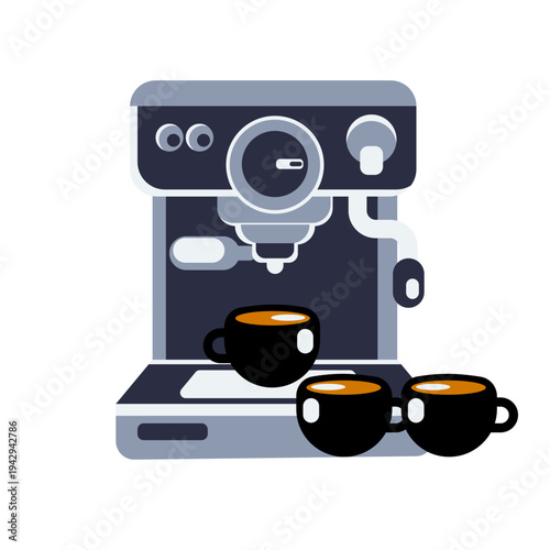Espresso machine illustrations represent professional coffee brewing equipment used in cafés and restaurants. These visuals are useful for coffee menus, café branding, barista guides, and coffee relat